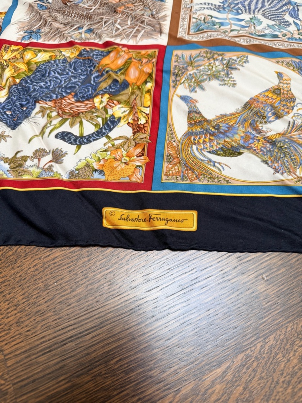 Vintage SALVATORE FERRAGAMO Authentic Scarf Silk Wild Animal Print 16 Panels - Picture 13 of 16